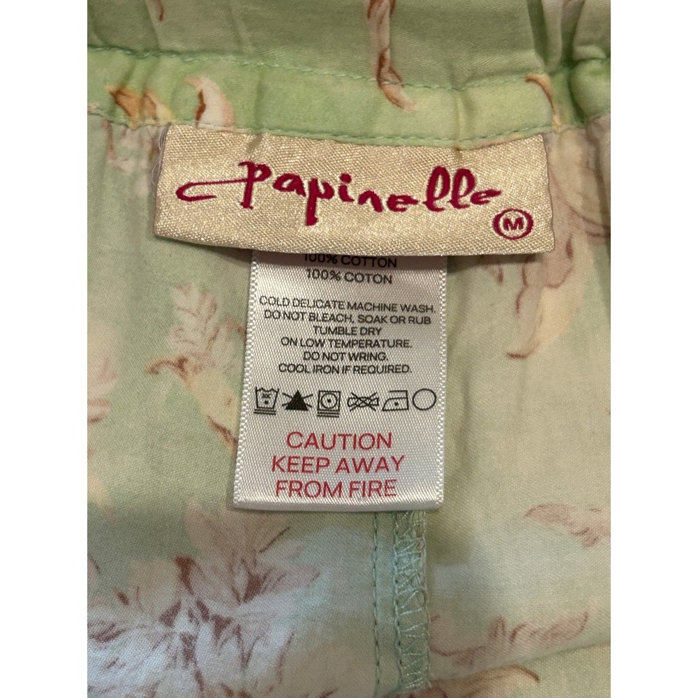 Papinelle Pajama Set Sz M Green Floral Cotton Button Up Crop Cottagecore Garden - Picture 4 of 12